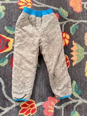 Patagonia Kids Fleece Lined Pants in Tan with Blue Waistband